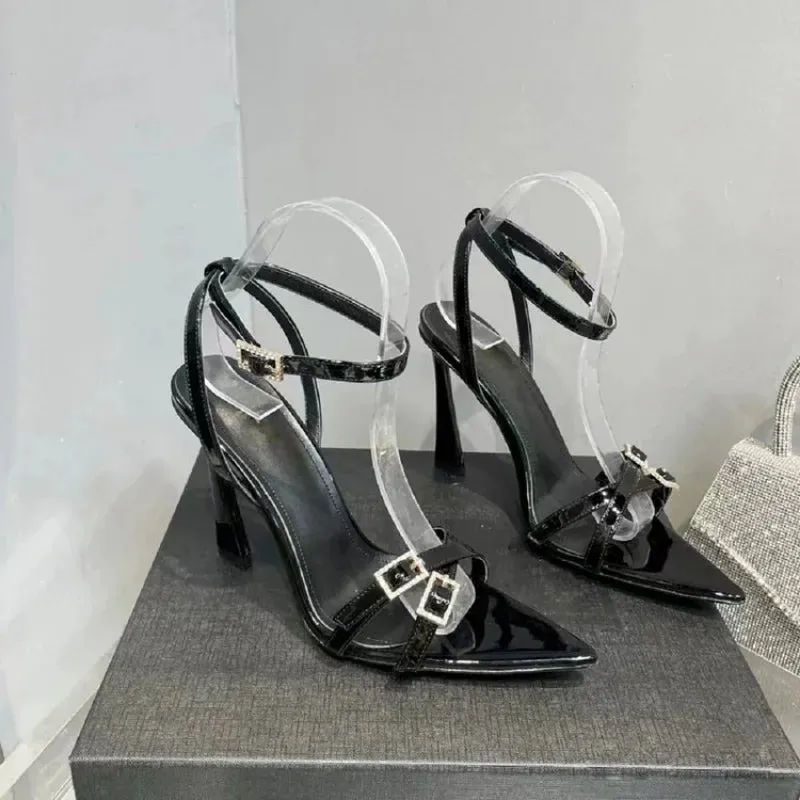 2024New Womens High Heel Sandals Summer Transparent Heels Luxury Rhinestone Strap Slingbacks Female Sexy Wedding Sandal
