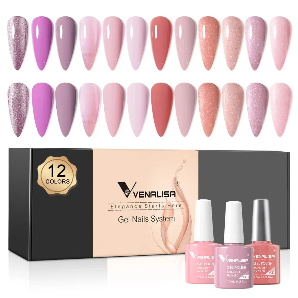 6/12pcs/Set Venalisa Gel Nail Polish VIP Kit Charming Neon Color Gel Pink Natural Color Series Rubber Gel Great Coverage Lacquer