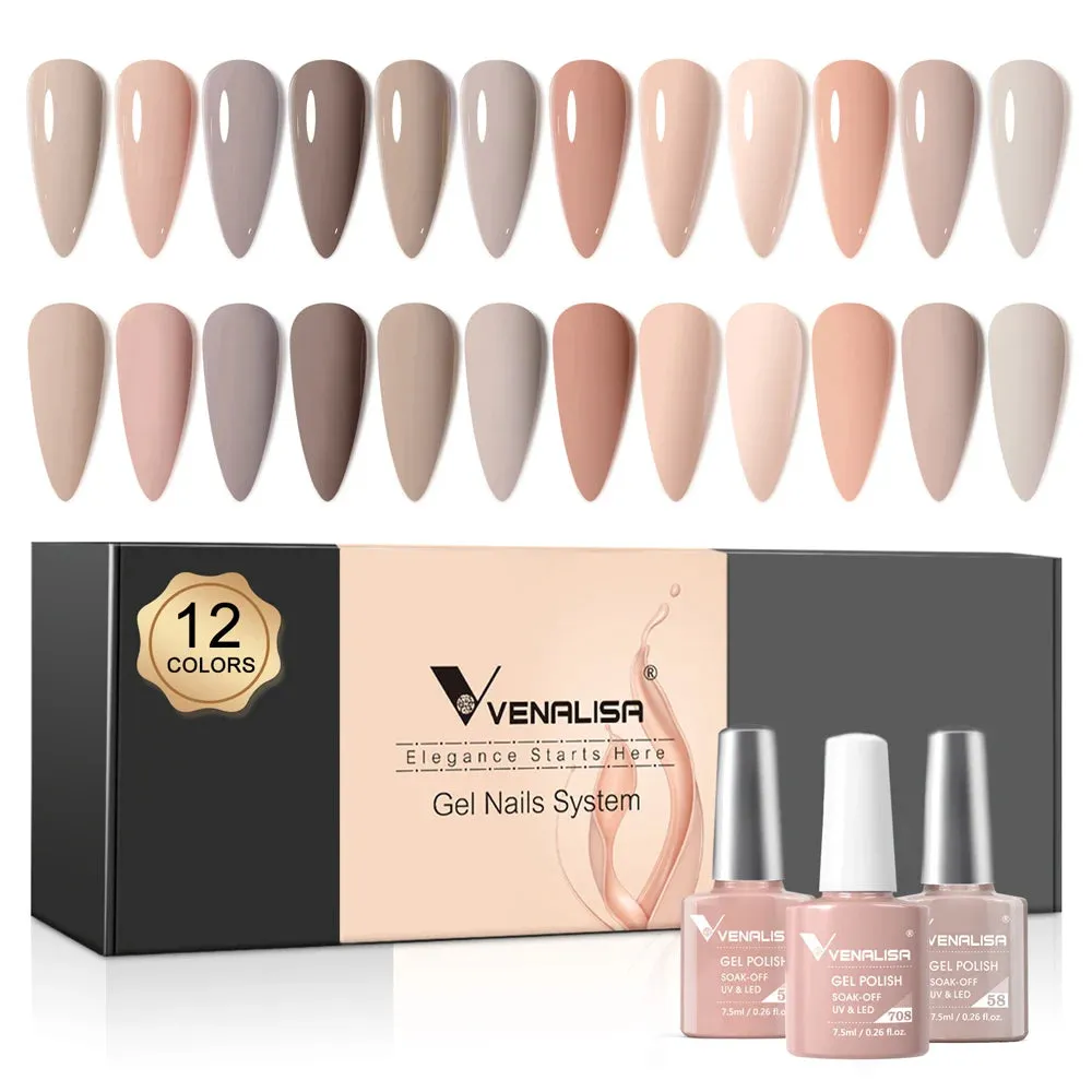 6/12pcs/Set Venalisa Gel Nail Polish VIP Kit Charming Neon Color Gel Pink Natural Color Series Rubber Gel Great Coverage Lacquer