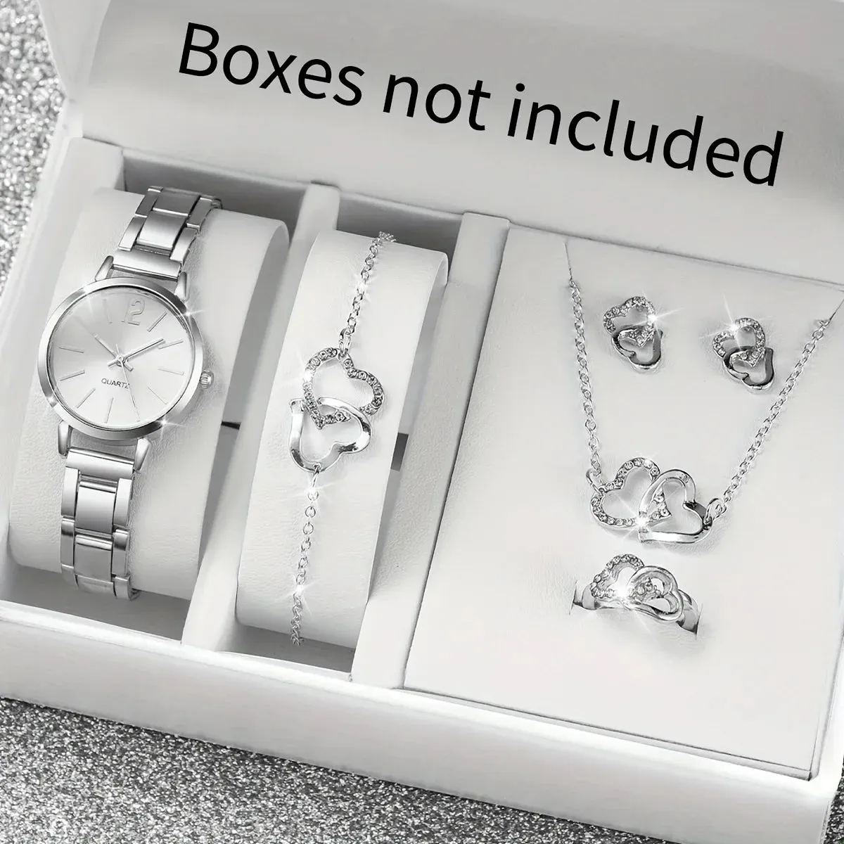 6pcs/set Women's Watch Casual Fashion Quartz Watch & Heart Rhinestone Jewelry Set, Valentines Gift For Her