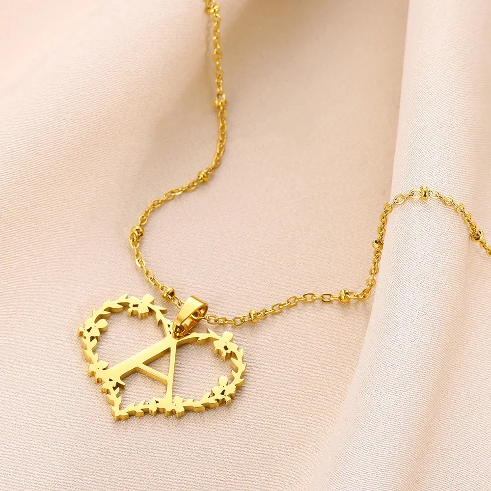 A-Z Letters Leaf Heart Initials Necklace For Women Girl Gold Color Stainless Steel Jewelry Letter Love Pendant Choker Best Gifts