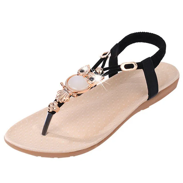 CEYANEAO Fashion sandals for women; Summer shoes with a flat sole; shoes with a pattern of owls; women's Sweet Brand  sandals