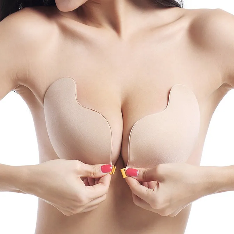DeRuiLady Sexy Wireless Stick On Lingerie Push Up Bra Self Adhesive  Strapless Front Closure Gel Invisible Silicone Women Bras