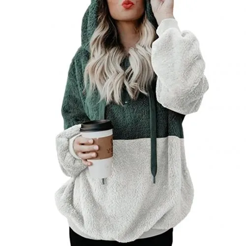 Fashion Plus Size Women Plush Hooded Sweatshirt Patchwork Long-Sleeved Causal hooded Sweatshirt For Female Clothing