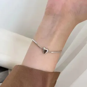 Fashion Silver Color Metal Heart Pendant Bracelet Charming Beads with Heart Pendant Bracelets for Women Jewelry Gifts