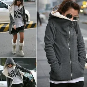 Fashion Women Zip Up Tops Hoodie Coat Black, Dark Gray. Jacket Outerwear 372g (approx). Sweatshirt