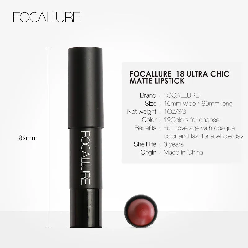 FOCALLURE 27 Colors Waterproof Matte Lipstick Shimmer Metal Moisturizing Long-lasting Lipbalm Lips Makeup Cosmetics for Women