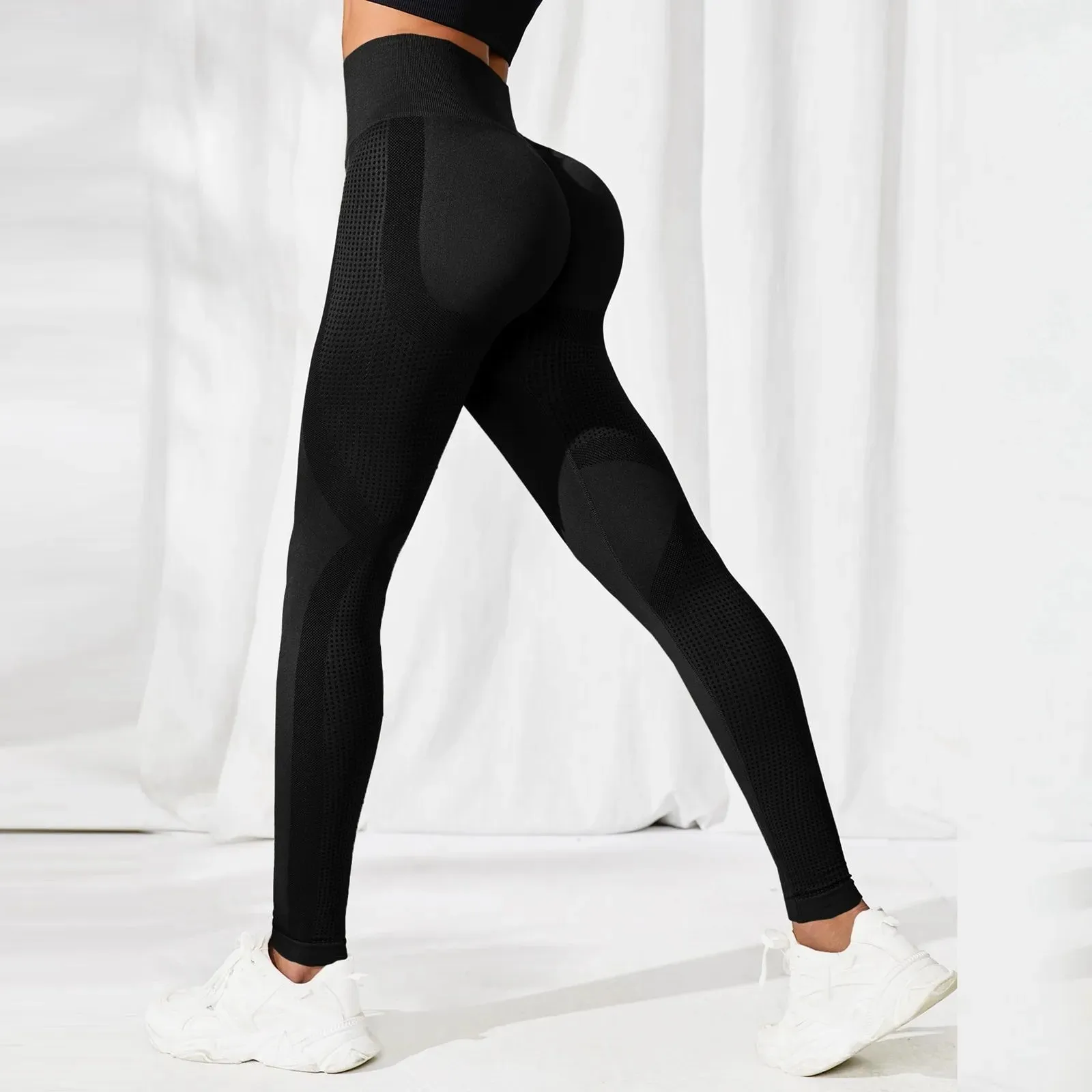 Hollow Hip Lift Sexy Leggings Women Seamless Elastic Tight Bodybuilding High Waist Stripe Pants Slim Push Up Fitness Leggins