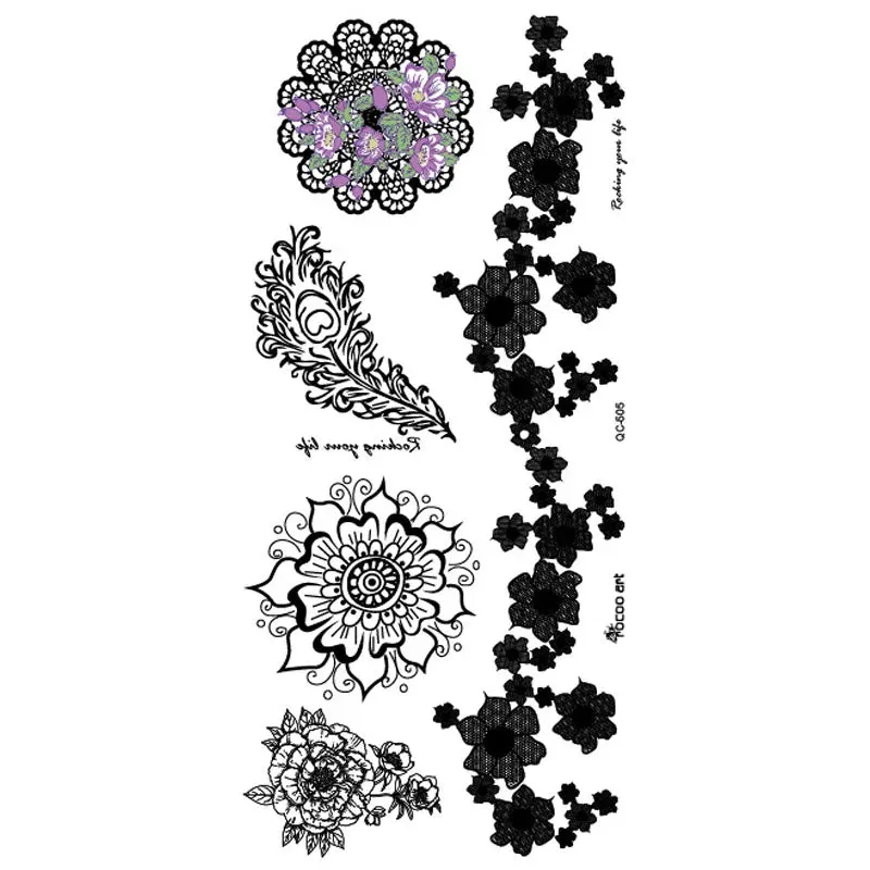 Hot Sale Temporary Waterproof Tattoo Sticker For Women Sexy Black Wedding Bracelet Jewelry Lace QC8503