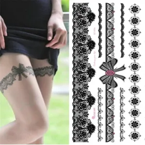 Hot Sale Temporary Waterproof Tattoo Sticker For Women Sexy Black Wedding Bracelet Jewelry Lace QC8503