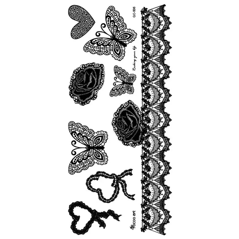 Hot Sale Temporary Waterproof Tattoo Sticker For Women Sexy Black Wedding Bracelet Jewelry Lace QC8503