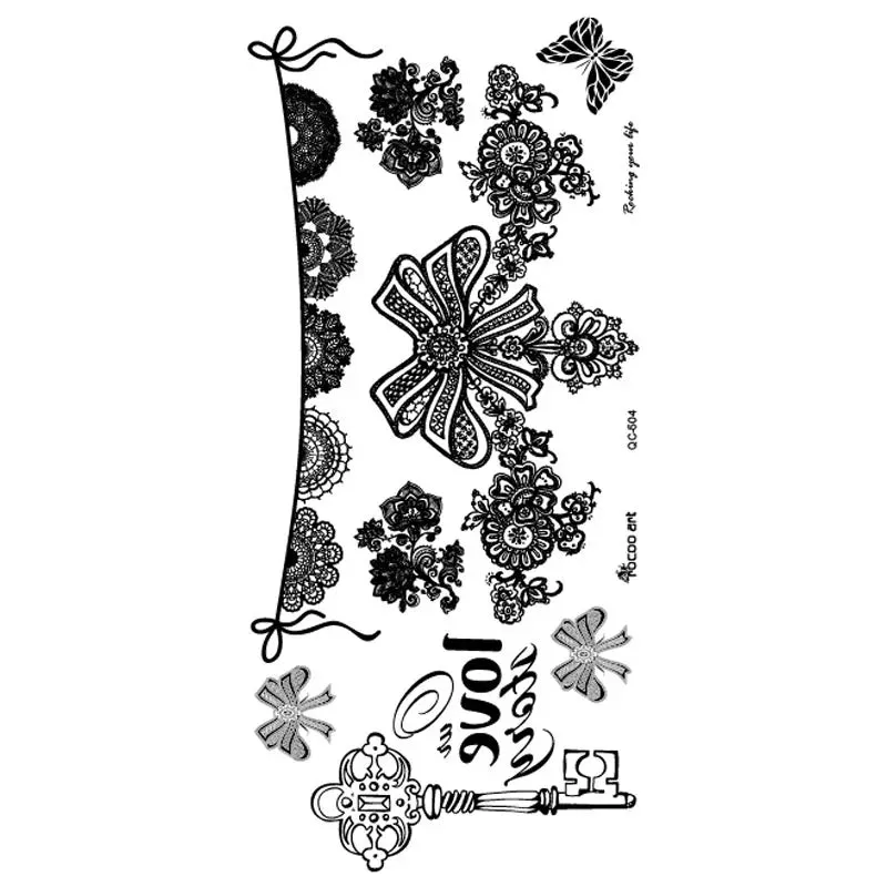 Hot Sale Temporary Waterproof Tattoo Sticker For Women Sexy Black Wedding Bracelet Jewelry Lace QC8503