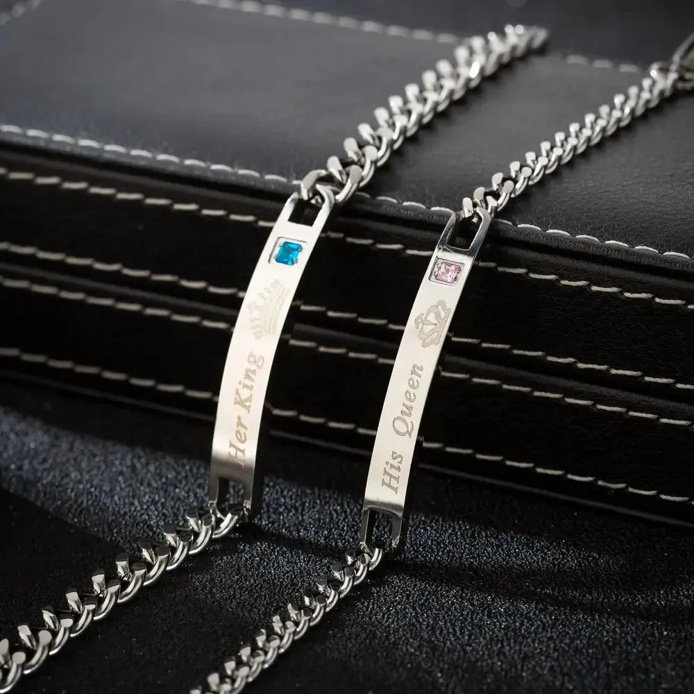 King Queen Matching Stainless Steel Metal Pairs Couple Bracelet Women Men Gift Jewelry Gift Valentine's Day Wholesale Supply