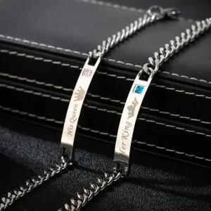 King Queen Matching Stainless Steel Metal Pairs Couple Bracelet Women Men Gift Jewelry Gift Valentine's Day Wholesale Supply