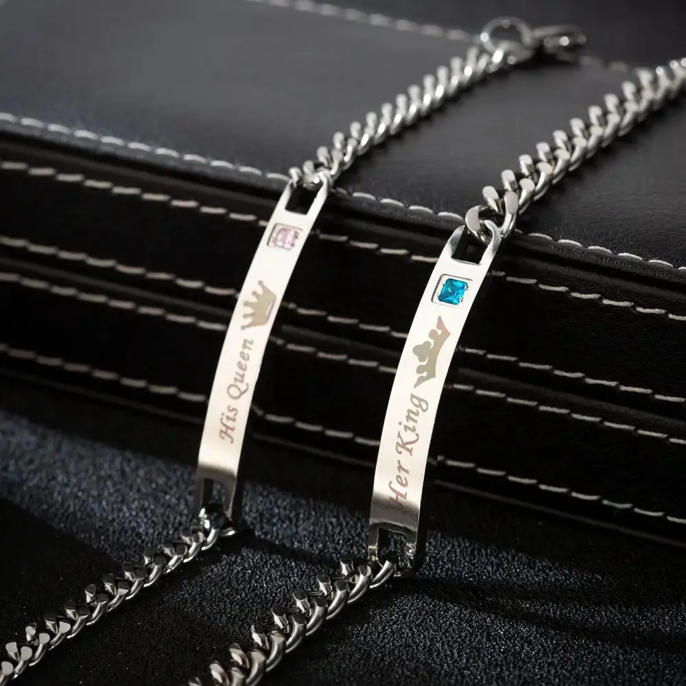 King Queen Matching Stainless Steel Metal Pairs Couple Bracelet Women Men Gift Jewelry Gift Valentine's Day Wholesale Supply