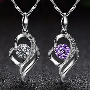 KOFSAC 925 Sterling Silver Chain Choker Necklace Luxury Crystal CZ Love Heart Pendant Necklaces For Women Party Jewelry Gifts