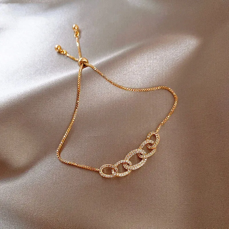 Korean Sweet Heart Opal 18K Gold Plated Stainless Steel Tennis Chain Bracelets For Women 2024 New Fashion Classics Jewelry Gifts