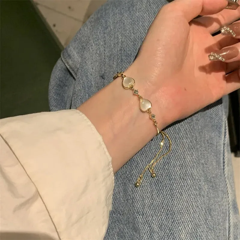 Korean Sweet Heart Opal 18K Gold Plated Stainless Steel Tennis Chain Bracelets For Women 2024 New Fashion Classics Jewelry Gifts