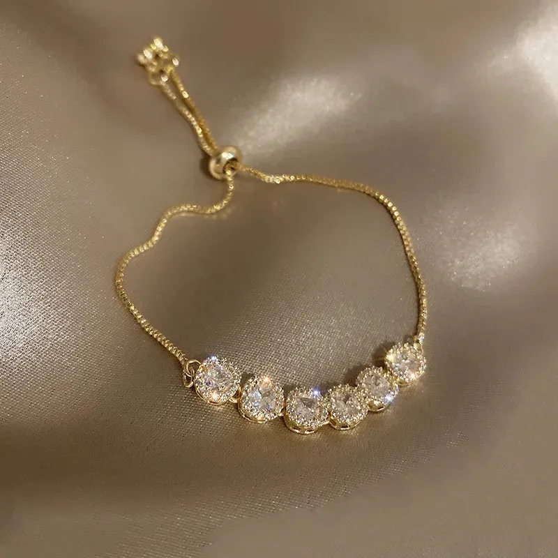 Korean Sweet Heart Opal 18K Gold Plated Stainless Steel Tennis Chain Bracelets For Women 2024 New Fashion Classics Jewelry Gifts