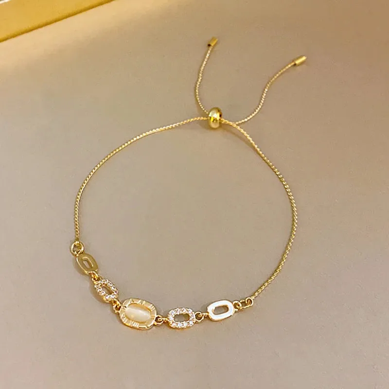 Korean Sweet Heart Opal 18K Gold Plated Stainless Steel Tennis Chain Bracelets For Women 2024 New Fashion Classics Jewelry Gifts