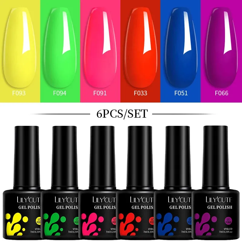 LILYCUTE 6PCs/SET Jelly Sea Glass Nail Gel Polish Set 7ML Sea Blue Jelly Gel Polish Semi-Transparent Soak Off UV LED Nail Gel