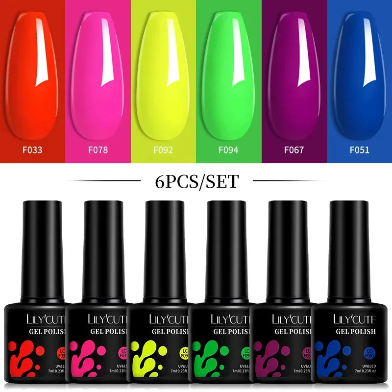 LILYCUTE 6PCs/SET Jelly Sea Glass Nail Gel Polish Set 7ML Sea Blue Jelly Gel Polish Semi-Transparent Soak Off UV LED Nail Gel
