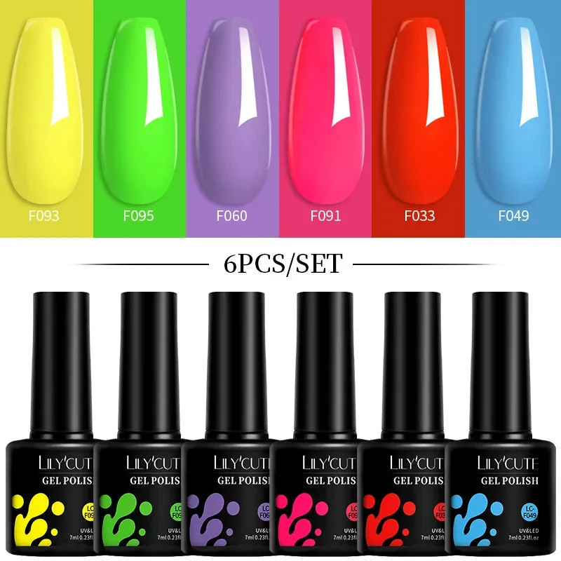 LILYCUTE 6PCs/SET Jelly Sea Glass Nail Gel Polish Set 7ML Sea Blue Jelly Gel Polish Semi-Transparent Soak Off UV LED Nail Gel