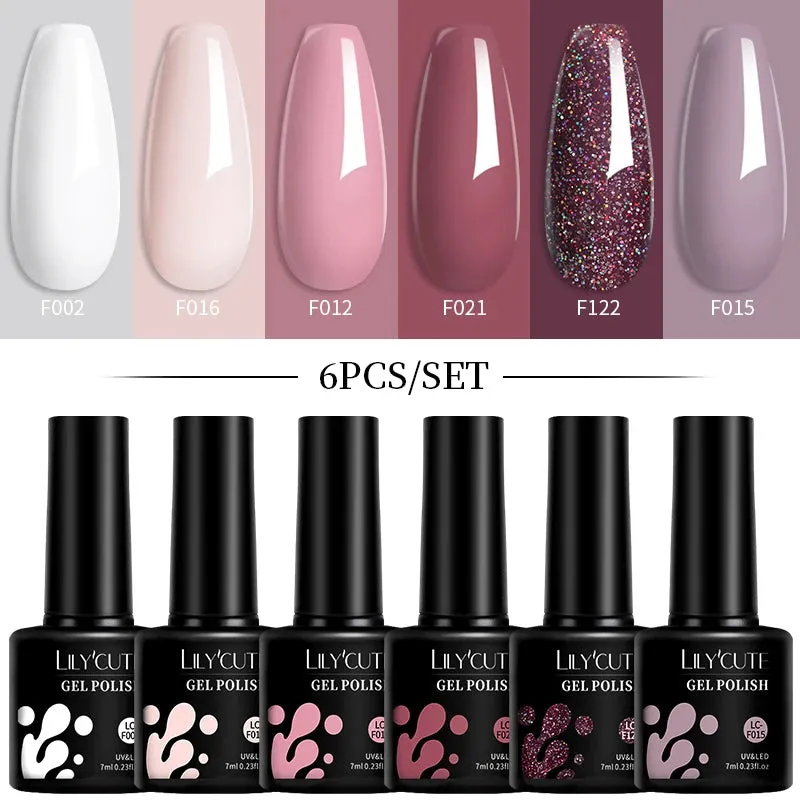LILYCUTE 6PCs/SET Jelly Sea Glass Nail Gel Polish Set 7ML Sea Blue Jelly Gel Polish Semi-Transparent Soak Off UV LED Nail Gel