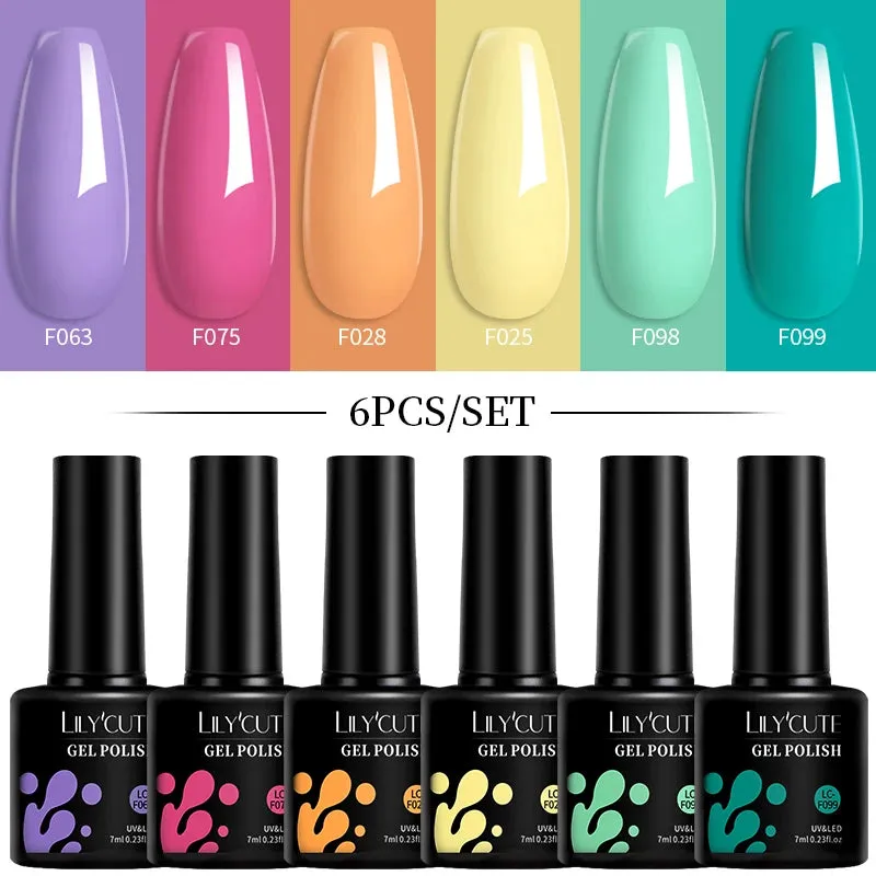 LILYCUTE 6PCs/SET Jelly Sea Glass Nail Gel Polish Set 7ML Sea Blue Jelly Gel Polish Semi-Transparent Soak Off UV LED Nail Gel