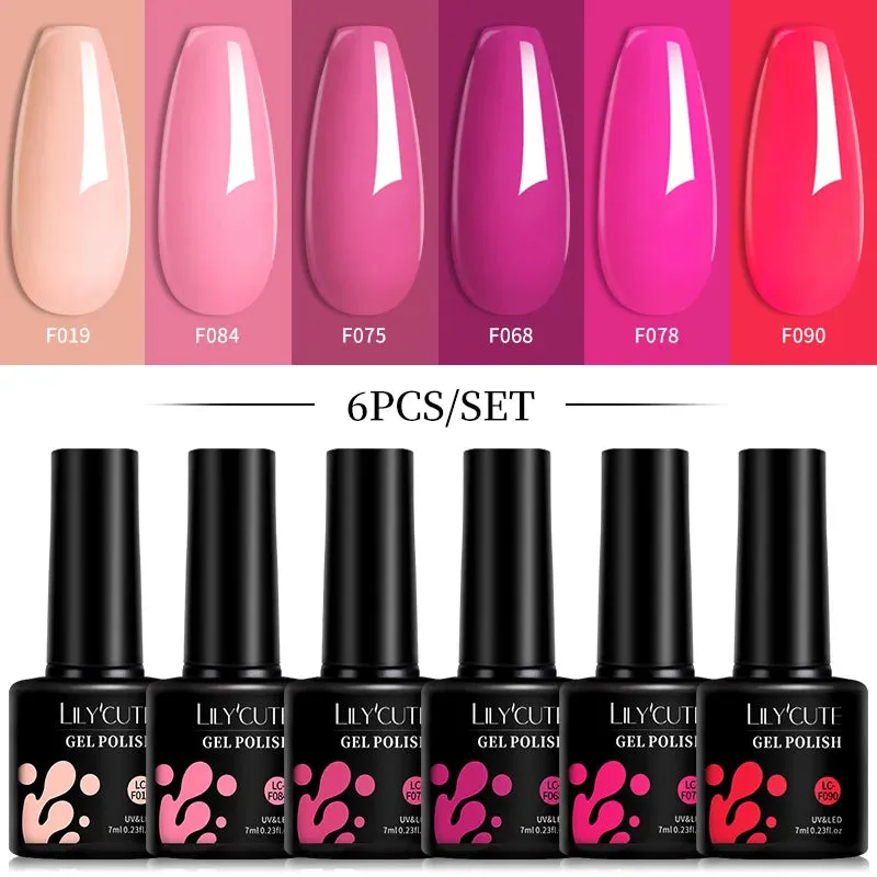 LILYCUTE 6PCs/SET Jelly Sea Glass Nail Gel Polish Set 7ML Sea Blue Jelly Gel Polish Semi-Transparent Soak Off UV LED Nail Gel