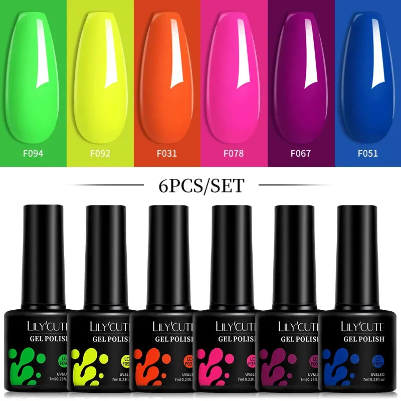 LILYCUTE 6PCs/SET Jelly Sea Glass Nail Gel Polish Set 7ML Sea Blue Jelly Gel Polish Semi-Transparent Soak Off UV LED Nail Gel