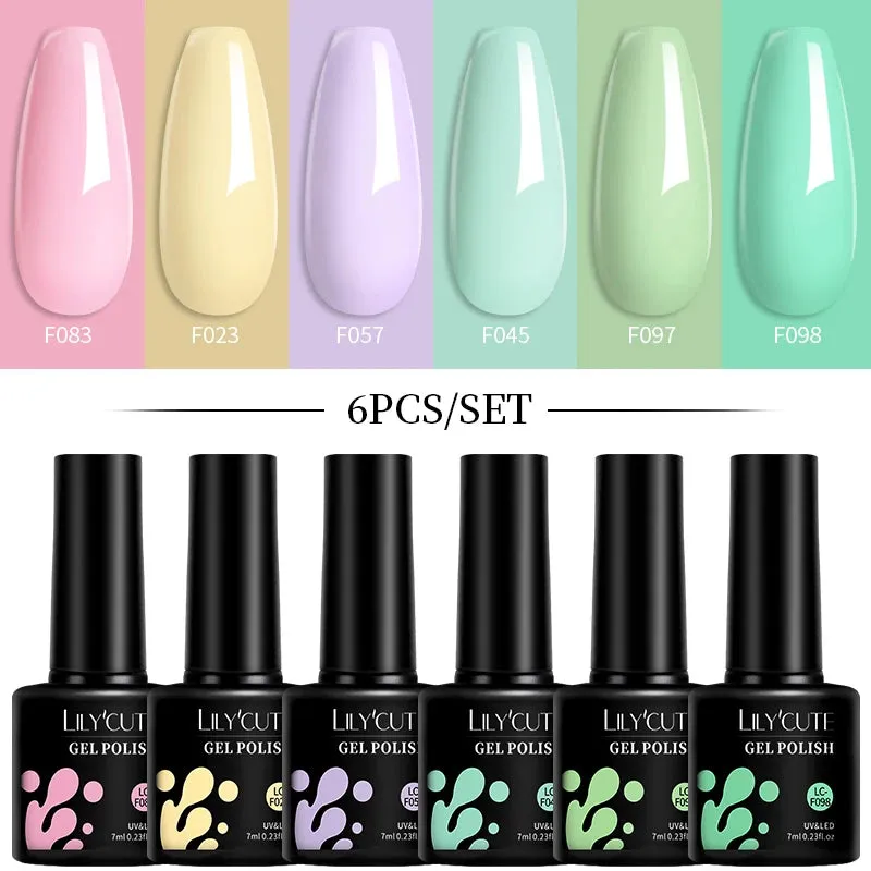 LILYCUTE 6PCs/SET Jelly Sea Glass Nail Gel Polish Set 7ML Sea Blue Jelly Gel Polish Semi-Transparent Soak Off UV LED Nail Gel