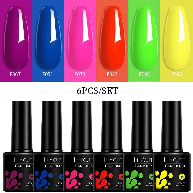 LILYCUTE 6PCs/SET Jelly Sea Glass Nail Gel Polish Set 7ML Sea Blue Jelly Gel Polish Semi-Transparent Soak Off UV LED Nail Gel