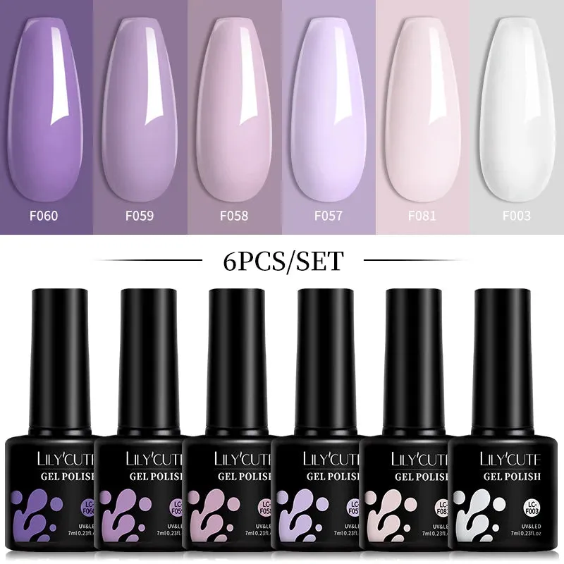 LILYCUTE 6PCs/SET Jelly Sea Glass Nail Gel Polish Set 7ML Sea Blue Jelly Gel Polish Semi-Transparent Soak Off UV LED Nail Gel