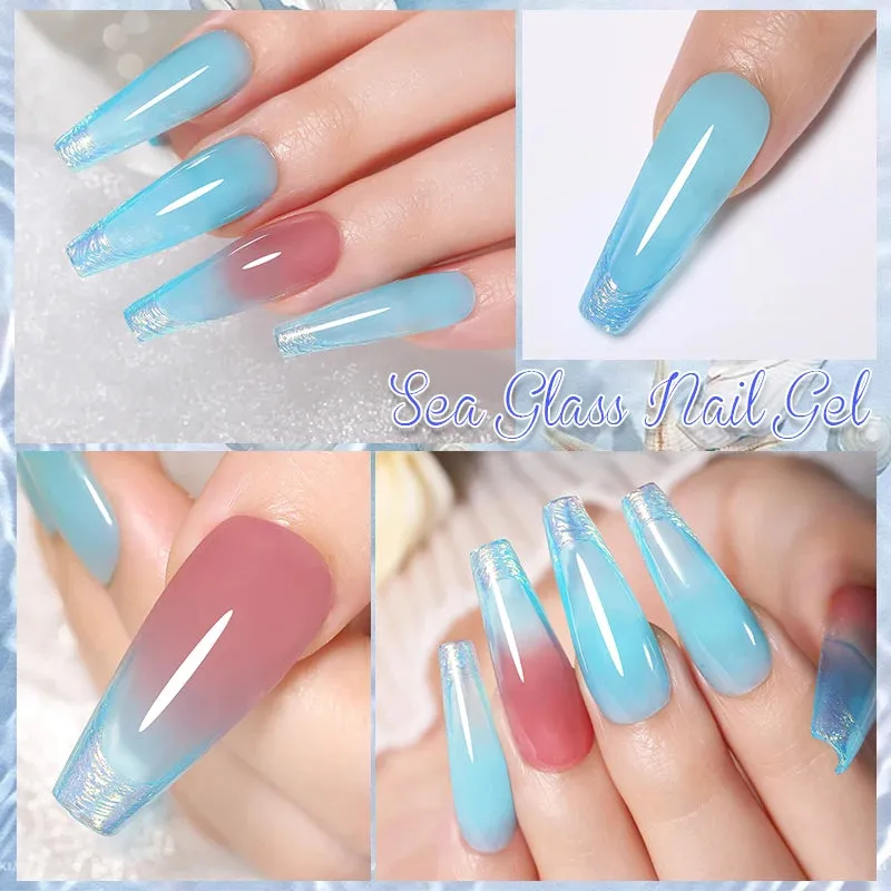 LILYCUTE 6PCs/SET Jelly Sea Glass Nail Gel Polish Set 7ML Sea Blue Jelly Gel Polish Semi-Transparent Soak Off UV LED Nail Gel