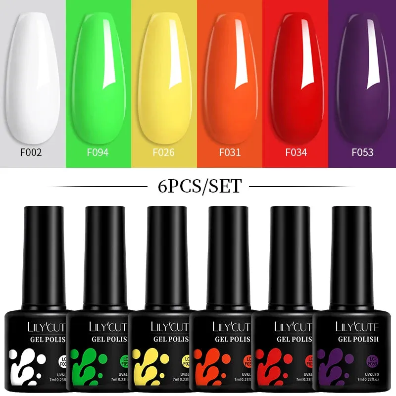 LILYCUTE 6PCs/SET Jelly Sea Glass Nail Gel Polish Set 7ML Sea Blue Jelly Gel Polish Semi-Transparent Soak Off UV LED Nail Gel
