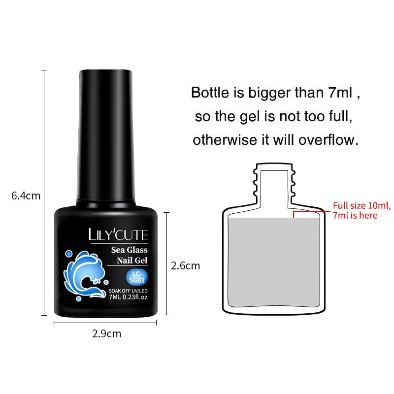 LILYCUTE 6PCs/SET Jelly Sea Glass Nail Gel Polish Set 7ML Sea Blue Jelly Gel Polish Semi-Transparent Soak Off UV LED Nail Gel