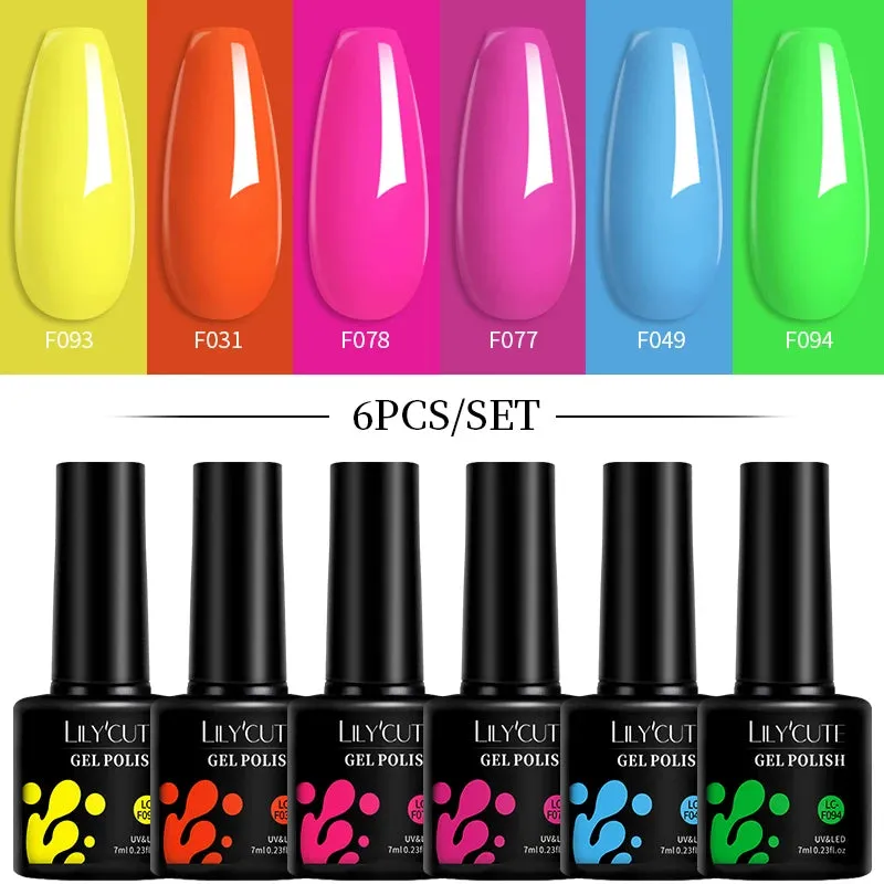 LILYCUTE 6PCs/SET Jelly Sea Glass Nail Gel Polish Set 7ML Sea Blue Jelly Gel Polish Semi-Transparent Soak Off UV LED Nail Gel