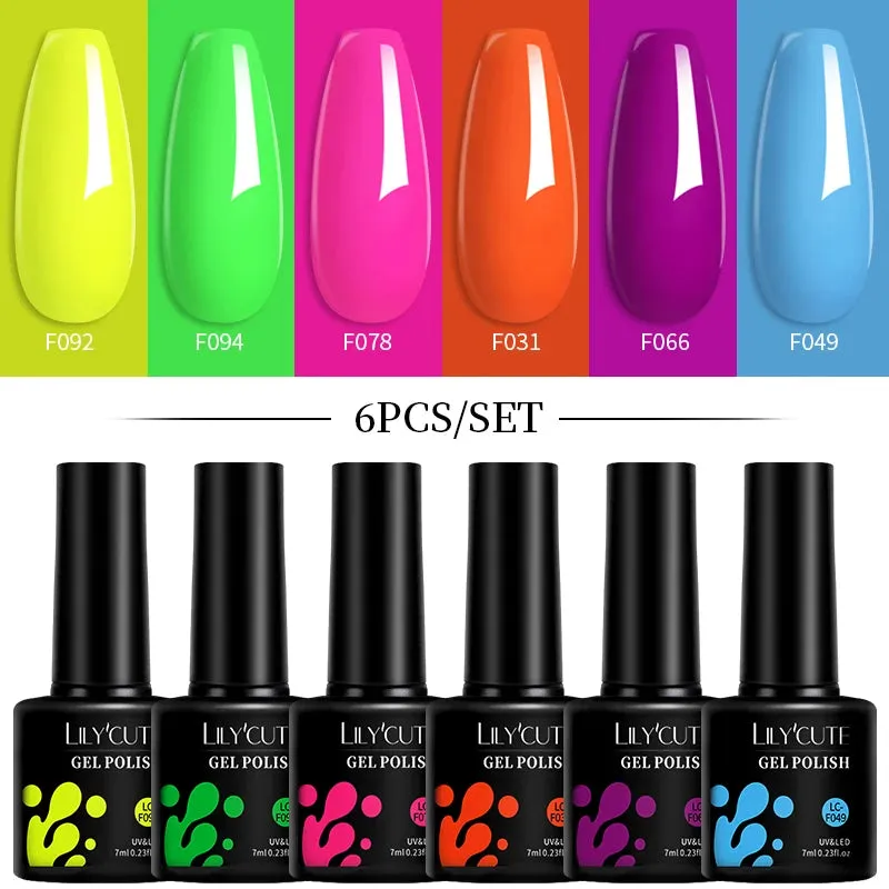 LILYCUTE 6PCs/SET Jelly Sea Glass Nail Gel Polish Set 7ML Sea Blue Jelly Gel Polish Semi-Transparent Soak Off UV LED Nail Gel