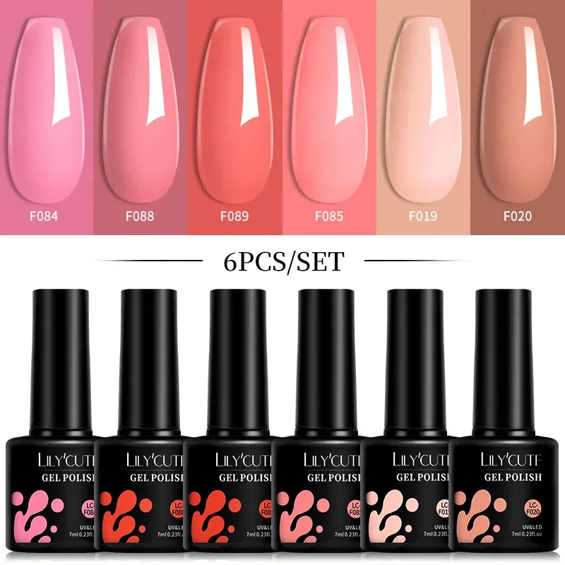 LILYCUTE 6PCs/SET Jelly Sea Glass Nail Gel Polish Set 7ML Sea Blue Jelly Gel Polish Semi-Transparent Soak Off UV LED Nail Gel