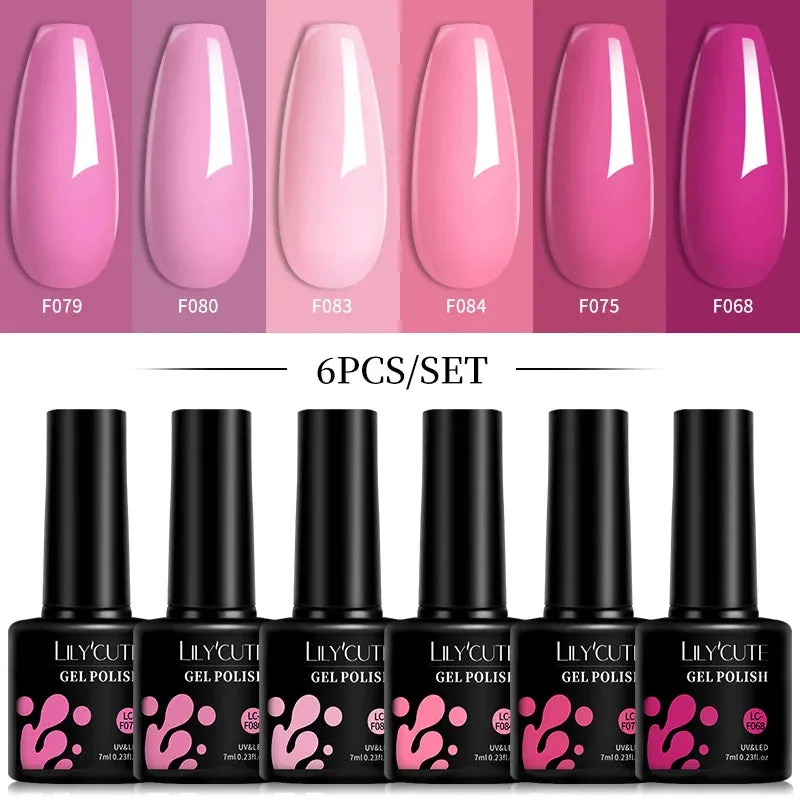LILYCUTE 6PCs/SET Jelly Sea Glass Nail Gel Polish Set 7ML Sea Blue Jelly Gel Polish Semi-Transparent Soak Off UV LED Nail Gel