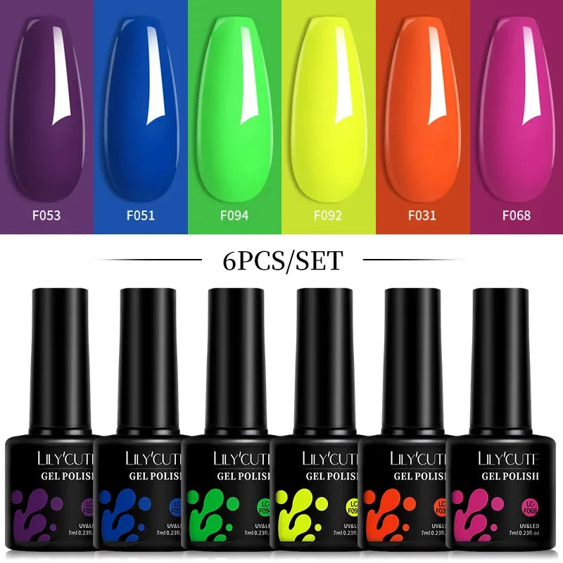 LILYCUTE 6PCs/SET Jelly Sea Glass Nail Gel Polish Set 7ML Sea Blue Jelly Gel Polish Semi-Transparent Soak Off UV LED Nail Gel