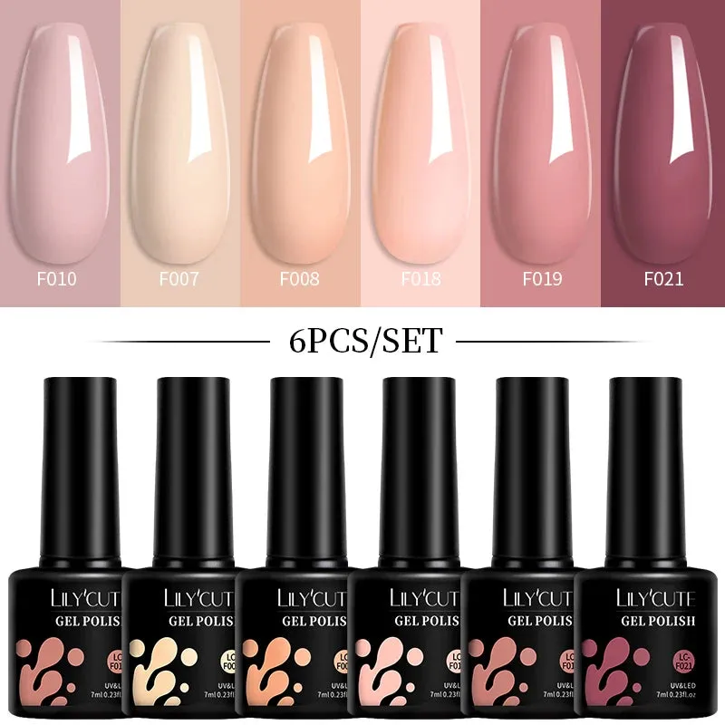 LILYCUTE 6PCs/SET Jelly Sea Glass Nail Gel Polish Set 7ML Sea Blue Jelly Gel Polish Semi-Transparent Soak Off UV LED Nail Gel