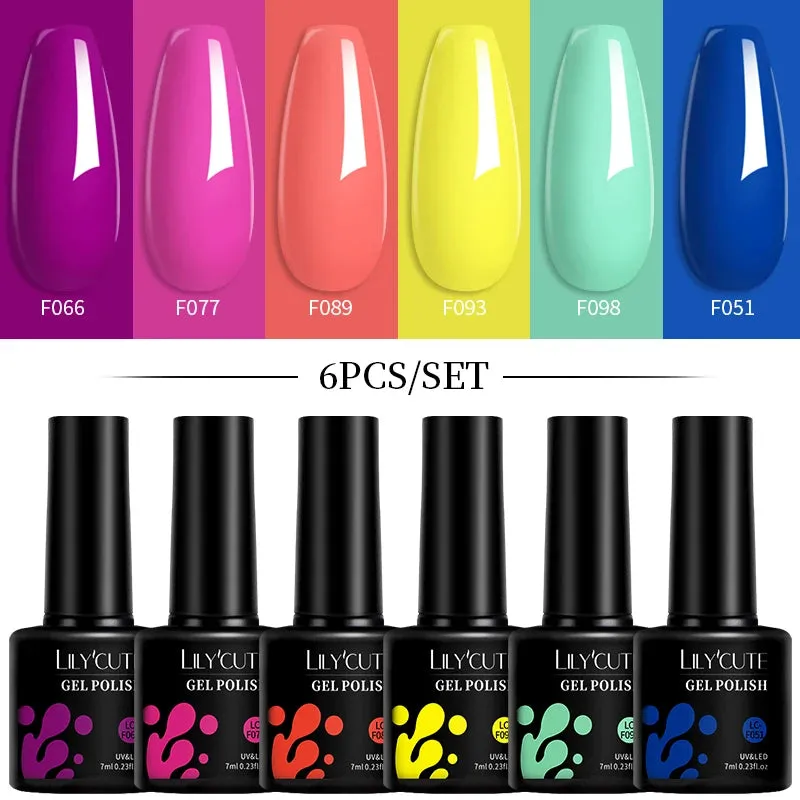 LILYCUTE 6PCs/SET Jelly Sea Glass Nail Gel Polish Set 7ML Sea Blue Jelly Gel Polish Semi-Transparent Soak Off UV LED Nail Gel