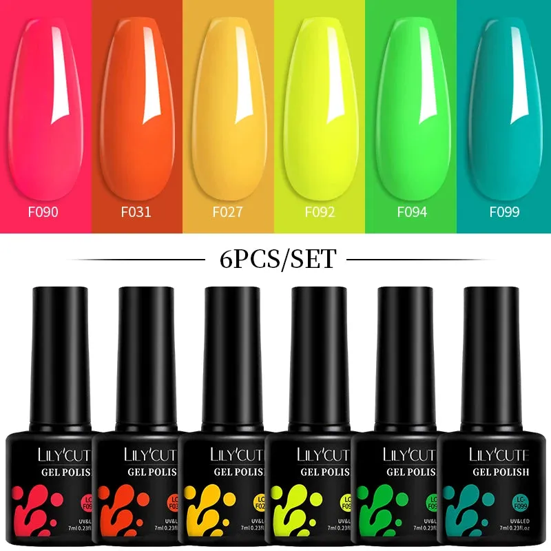 LILYCUTE 6PCs/SET Jelly Sea Glass Nail Gel Polish Set 7ML Sea Blue Jelly Gel Polish Semi-Transparent Soak Off UV LED Nail Gel