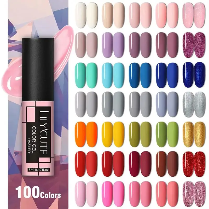 LILYCUTE Purple Serise UV Gel Nail Polish Nude Glitter Color Gel Semi Permanent Soak Off UV Gel For beginner Nail Art Varnish