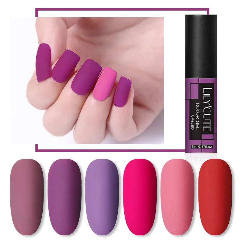 LILYCUTE Purple Serise UV Gel Nail Polish Nude Glitter Color Gel Semi Permanent Soak Off UV Gel For beginner Nail Art Varnish