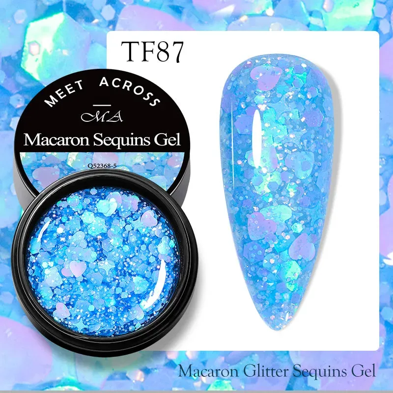 MEET ACROSS 8ml Glitter Extension Gel Nail Polish Nude Pink Gold Foils Effect Semi Permanent UV Gel Varnishes Nails Art Manicure