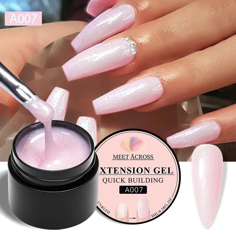 MEET ACROSS 8ml Glitter Extension Gel Nail Polish Nude Pink Gold Foils Effect Semi Permanent UV Gel Varnishes Nails Art Manicure