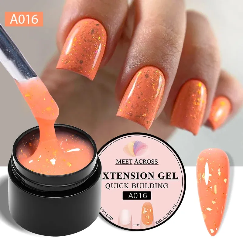 MEET ACROSS 8ml Glitter Extension Gel Nail Polish Nude Pink Gold Foils Effect Semi Permanent UV Gel Varnishes Nails Art Manicure